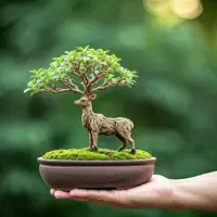 Tanaman bonsai dengan gaya unik dengan batang berbentuk rusa.