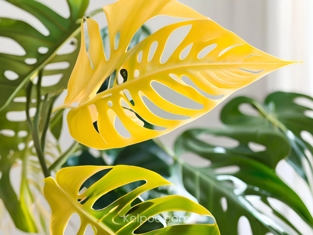 Tanaman Janda Bolong dengan daun yang menguning.